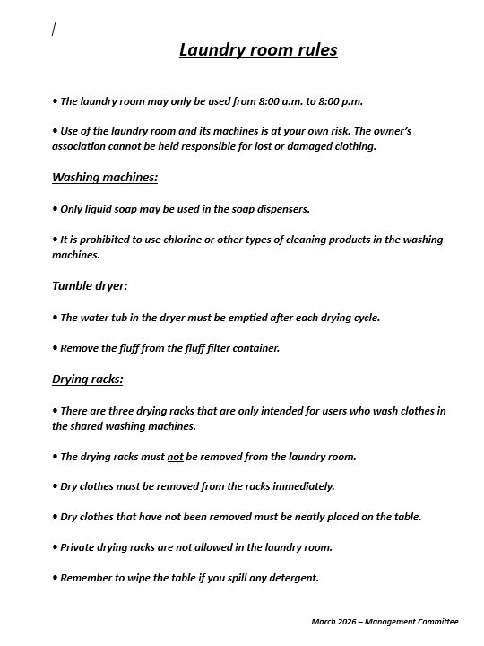 Laundry room roules